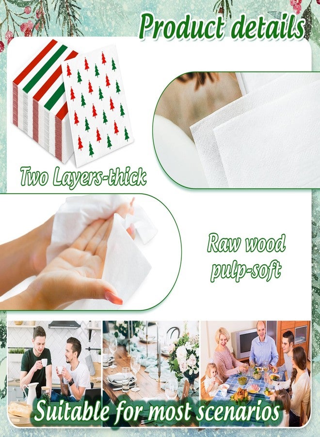 JarThenaAMCS مناديل ورقية من JarThenaAMCS، ٥٠ قطعة، بتصميم شجرة عيد الميلاد، مخططة باللونين الأحمر والأخضر، للاستخدام مرة واحدة، ذات وجهين، مناسبة للغداء والعشاء، ولحفلات أعياد الميلاد. - Image 3